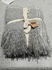Mud Pie Gray Fringe Throw Blanket NWT