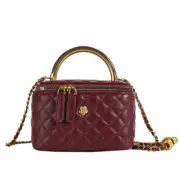 NNEDSZ Wine Red Luxury Quilted Mini Box Handbag with Chain Strap and Metal Handl
