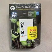 New sealed HP 61 Black Tri-Color Ink Cartridges CR259FN Combo/Photo Card Bundle