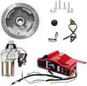Carkio Electric Start Conversion Kit Compatible with Honda GX340 GX390 11HP 13HP Starter Motor Flywheel Key Switch Coil Ignition Fan Cover Fit