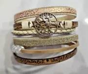 Desimtion Inspirational Leather 6 Layer Wrap Boho Tree Of Life Wrap Bracelet