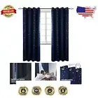 Navy Blue Kids Blackout Curtains - Star Printed Thermal Insulated Panels 52x84