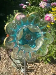 Glass plate garden flower yard art dish flower outdoor garden decor sun catcher