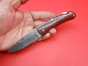 Random Damascus lock Back Folding knife Red Micarta Handle Leather Pouch A177