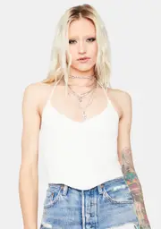 Ivory Take You Down Back Tie Crop Top