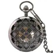 Vintage Men Mechanical Pocket Watch Hand-winding Black Steampunk Chain Luxury