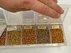 Glass Beads in Box Lot Mixed Size Assorted 8/0 Seed Beads Gold