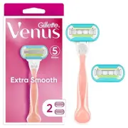 Gillette Venus Extra Smooth Pink Women's Razor Handle with 2 Refills. new
