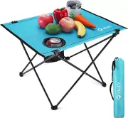 Folding Camping Table, Lightweight Portable Beach Table with 2 Cup Holders & Car
