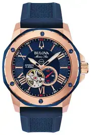 Bulova Mens Diver's Watch A Automatic Blue/Rose Gold Coloured 98A227