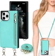 Cavor Flip Folio Cover for iPhone 11 Pro Case (5.8") Crossbody PU Leather Wallet Card Slots Holder Kickstand & Shoulder Lanyard Strap Handbag Zipper Purse-Light Green