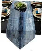 Blue and Grey Table Runner,Abstract Modern Art Burlap Table Runners for Table