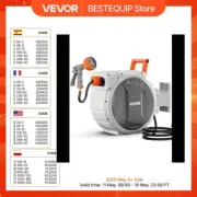 VEVOR Retractable Garden Hose Reel 65FT Wall Mount Heavy Duty Water Hose 9-Patte