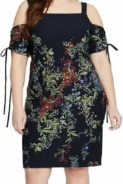 New RACHEL Rachel Roy Plus Size 24W Cold Shoulder ROSETTA Sheath Dress Navy