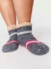 Peter Alexander Knit Chevron Alpine Mountain socks S - M 6 - 7 suede patches
