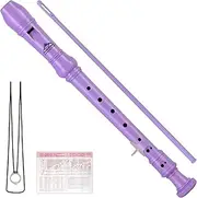 EastRock Soprano Recorder for Beginners Kids, C Key Recorder German Style, Soprano Recorder ABS 3 Pieces with Cleaning Rod Fingering Chart Packing Bag Thumb Rest (Purple)