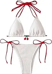 [Generic] Women's Color Block Bathing Suit High Waisted Tie Side Triangle Swimsuit Bikini Set
