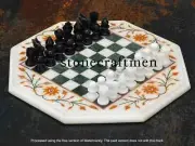 White Marble Chess Table Top Semi Precious Floral Inlay Art Chess Table Top Deco
