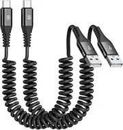 Coiled USB Type C Cable [2-Pack, 1m], Retractable iPhone 16 Charger Curly USB C Cable for iPhone 15 16 Pro Max Plus, Samsung Galaxy S25 S24 S23 S22 S21 S20 S10 S9 S8 Note 20 10 A54 53, Moto LG Pixel