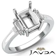 3 Stone Fine Emerald Mount Diamond Baguette Engagement Ring Platinum 950 0.25Ctw