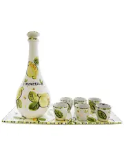 Abbiamo Tutto 8pc Limoncello Set with 6 Glasses, Rectangle Tray & Bottle with Ceramic Cork Top