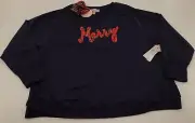 Philosophy Women 2X CHRISTMAS Sweatshirt Pullover MERRY Blue Plaid