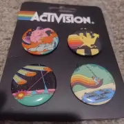 Activision Badge Set Missile Command/Pitfall/Freeway/Oink! Atari Geek/Nerd Punk