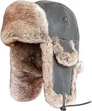 [CVMRBY] Winter Hats,Bomber Hat PU Leather Trooper Trapper Hat Men Faux Fur Aviator Bomber Hat Winter Ear Flaps Cold Protection Keep Warm Pilot Cap
