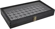 MOOCA Glass Top Black Jewelry Display Case Box 50 Gem Jars, Ring Box, Jewelry Organizer, Jewelry storage Black Tray with Gem Jar, 15" W x 8.5" D x 2" H