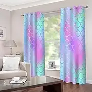 Print Blackout Curtains Colorful Fish Scales 2 x W132cm x D160cm 3D Print Window Curtains, Thermal Insulated Darkening Grommet Drapes 2 Panel Set for Living Room Bedroom Kitchen Decor