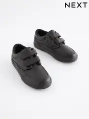 Black Wide Fit (G) School Leather Strap Touch Fasten Shoes (M83377) | $25 - $31