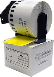 HOUSELABELS Compatible with DK-2205 Replacement Roll for Brother QL Label Printers; Yellow Continuous Length Labels; 2-4/9" x 100 feet (62mm*30.48m) with 1 Reusable Cartridge - 5 Rolls