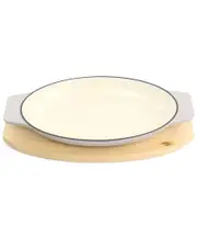 Martha Stewart Enameled Cast Iron 2pc Au Gratin Birch Wood Trivet Set