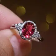 [Metmejiao] Oval Cut Ruby Diamond Cluster Solitaire Ring Delicate Engagement Rings 14K Gold Plated 925 Sterling Silver Gemstone Ring Natural Ruby Ring for Women