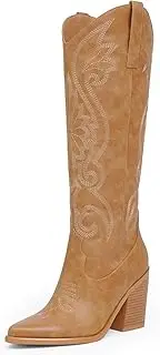 [Modatope] Cowgirl Boots Women Chunky Heel Knee High Cowboy Boots Embroidery Western Boots for Women