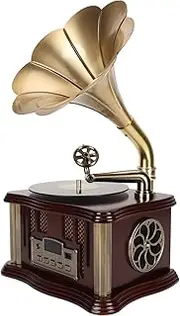 Phonograph Record Player, Retro Gramophone Bluetooth Player with Remote Control, Mini Record Player Gramophone Turntable for Home Decoration (Brown)