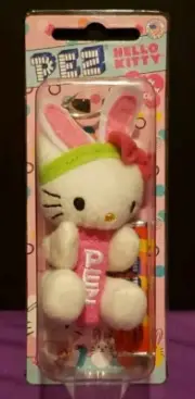 PEZ Hello Kitty Dispenser Easter Bunny Pink Sanrio Plush Clip Key Chain
