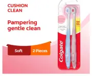 COLGATE CUSHION CLEAN SUPER DENSE FLUFFY THIN TOOTHBRUSH 2'S (SOFT)| MALAYSIA