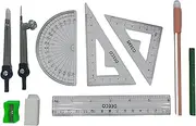 Dolchi 10 Pcs Compass/Math Set for Students with Shatterproof Storage Box, Geometry Set for School - includes Ruler, Protractor, Compass, Pencil, Pencil Sharpener, Eraser, etc. Ideal for Students