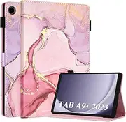 [Fancity] Case Fits Samsung Galaxy Tab A9+ 11 Inch 2023 Release (SM-X210/X216/X218), PU Leather Stand Cover with Pen Holder, Card Slot Smart Wake Sleep for Galaxy Tab A9 Plus Tablet, Marble Pink