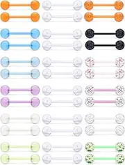 [Ruifan] 14G 16mm Glow in The Dark Flexible Acrylic Straight Tongue Nipple Ring Retainer Piercing