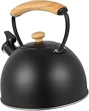 MAGICLULU 1Pc Kettle with Wood Handle Stainless Steel Portable Kettle for Home Use Safe Reliable Whistle Suitable for Induction Cookers Gas Stoves Black Finish