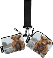 [XYMZR] Highland Cow Farm Mini Zip Around Wristlet keychain Wallet for Women Personalized Pattern Detachable Dual Pouch Wristlet Portable Wallet Phone Coin Purse, Multi-colored, One Size