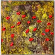 Painting on canvas hand painted red Poppies 22 x 22 in