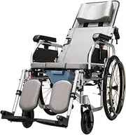 Wheelchair Lightweight Recliner Wheelchair W/Commode Full Lying Manual Wheelchair W/Removable High Back Waterproof Bathroom Shower Chair for Elderly Driving Trolley