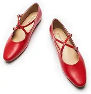 [C.Paravano] Women's Ballet Flats - Adjustable Buckle Cross Strap Mary Jane Shoes, Soft Leather for Dressy Casual Work and Daily Wear
