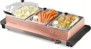 HomeCraft 3-Station 1.5 Quart Copper Buffet Server & Warming Tray NEW