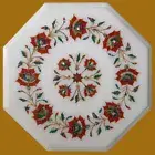 15" Marble Coffee Side Table Carnelian Pietra dura Handmade Home Decor