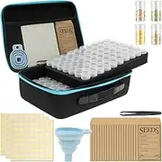 Plastic Seed Storage Organizer Box Clear Sorting Seed Storage Container with Tweezer Funnel and Sticker Large Capacity for(Blue black,140 grids)