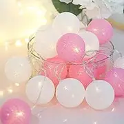 ALUNME 10 LED Warm Light Cotton Ball String Lights,5 FT Led Pink Ball String Lights with2 AA Battery Powered Home Indoor Room Decor